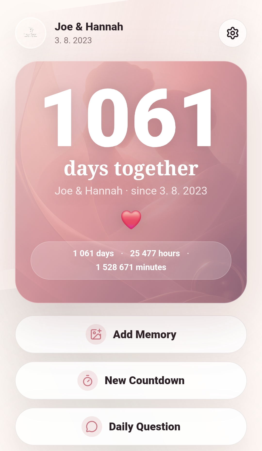 Lovy relationship app home screen